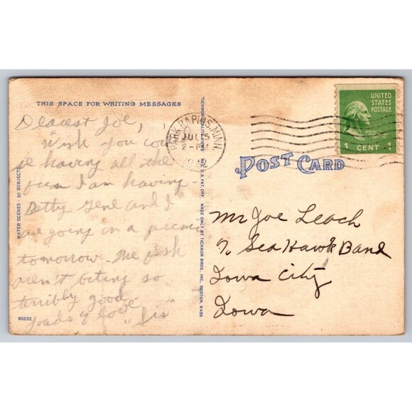 Iowa Time Machine: Navy Pre-Flight - May 11, 1944 1942 WWII Postcard Park Rapids MN to Navy Sea Hawk Band Iowa City Pre-Flight